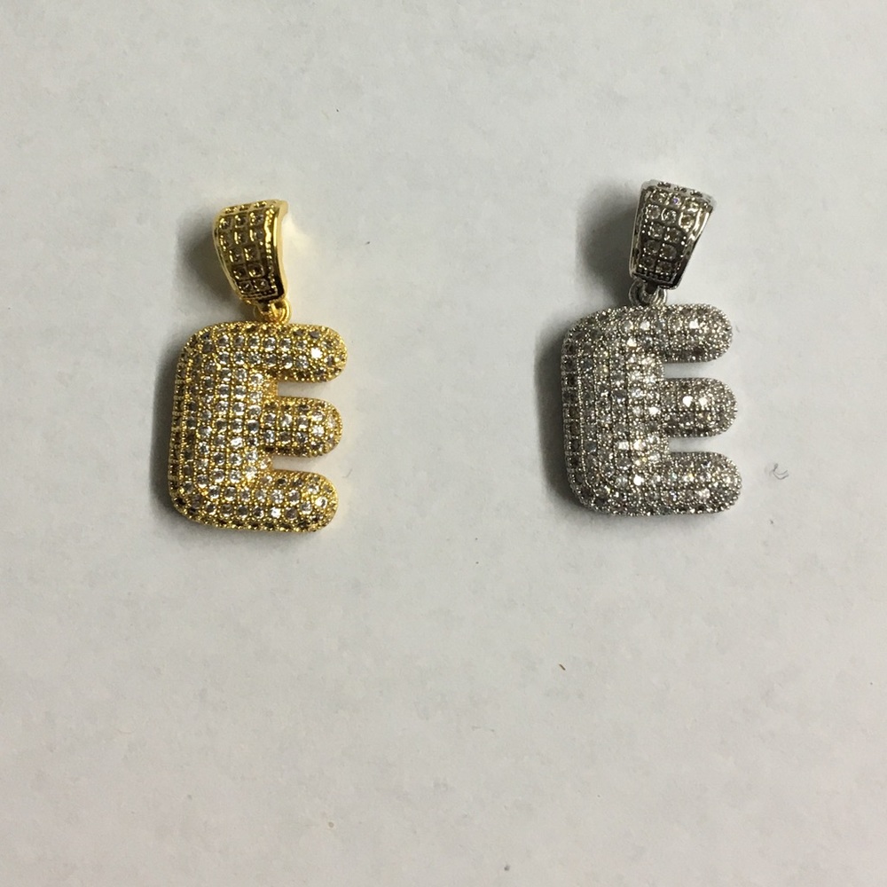 Gold Plated Brass Bubble Letter Initial E w/Chain